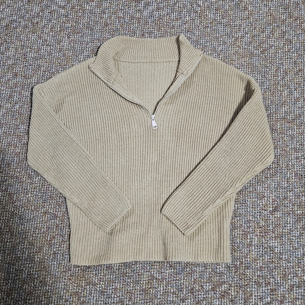 Tan Knit 1/4 Zip Collared Sweater (Amazon)